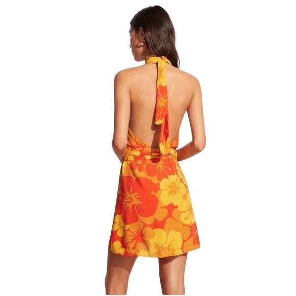 Faithful The Brand Odette Surfs Up Floral Crepe Halter Mini Dress Size 4 - Picture 4 of 14